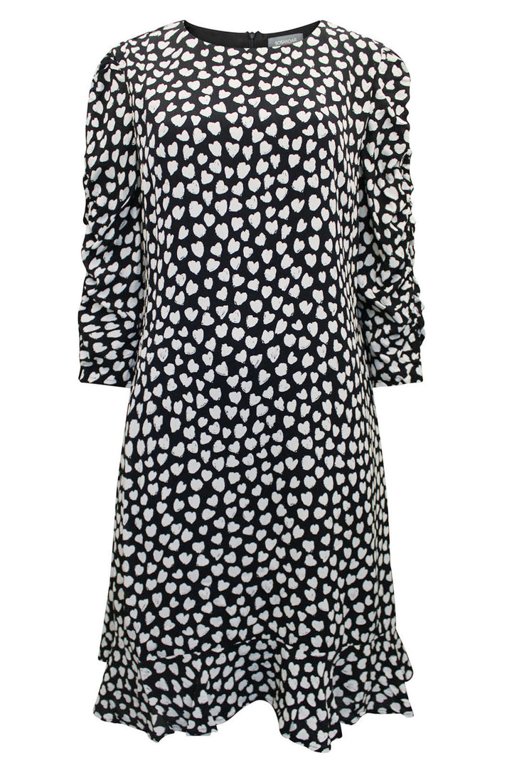 Black Heart Print Ruffle Hem Dress