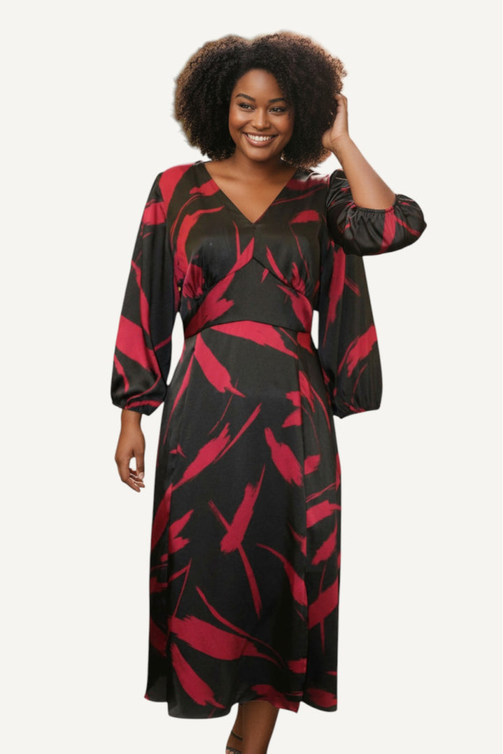 Blouson Sleeve Floral Midi Dress