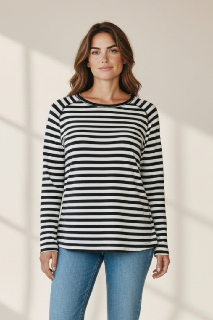 Cotton Jersey Stripe Long Sleeve T-Shirt Rolled Neck