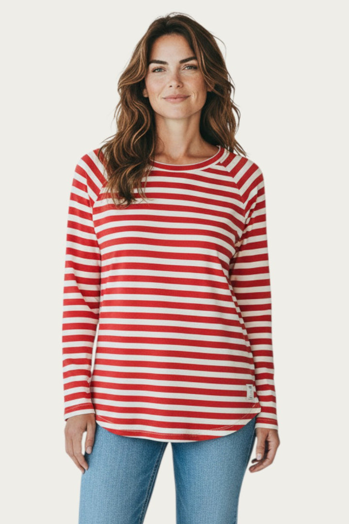 Cotton Jersey Stripe Long Sleeve T-Shirt Rolled Neck