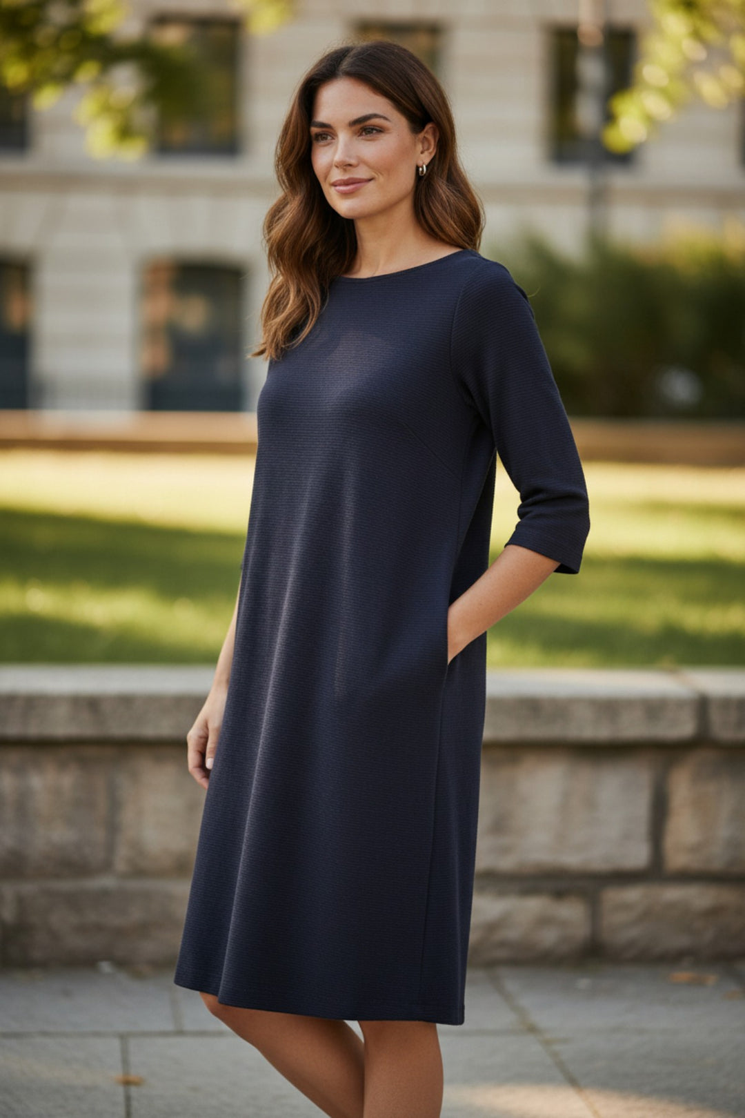 Navy Ribbed Tunic Dress