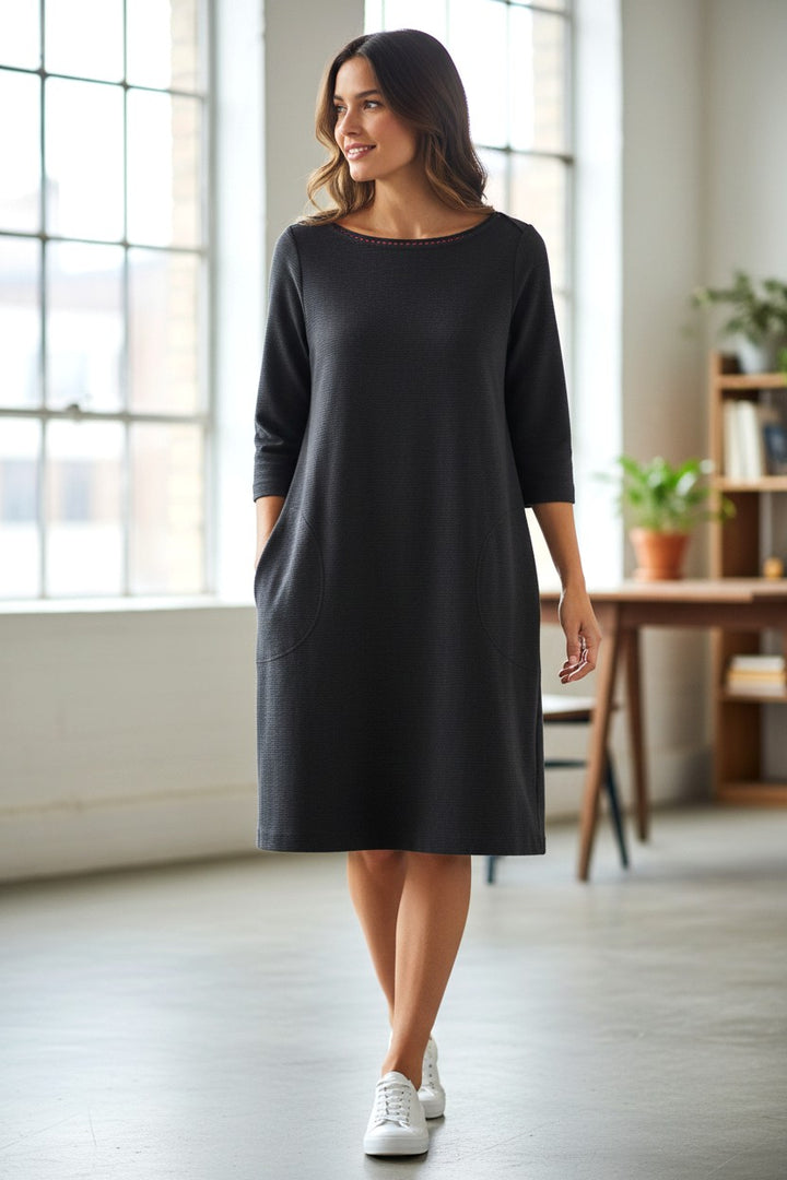Navy Ribbed Tunic Dress
