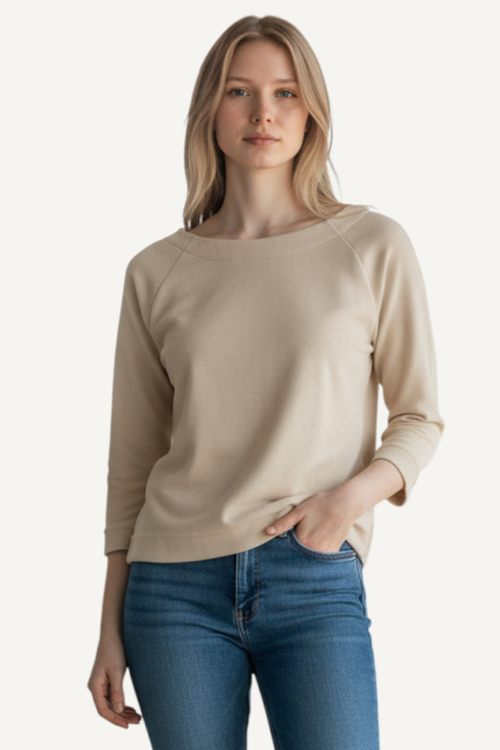 Rib Textured Wide Sleeve Top