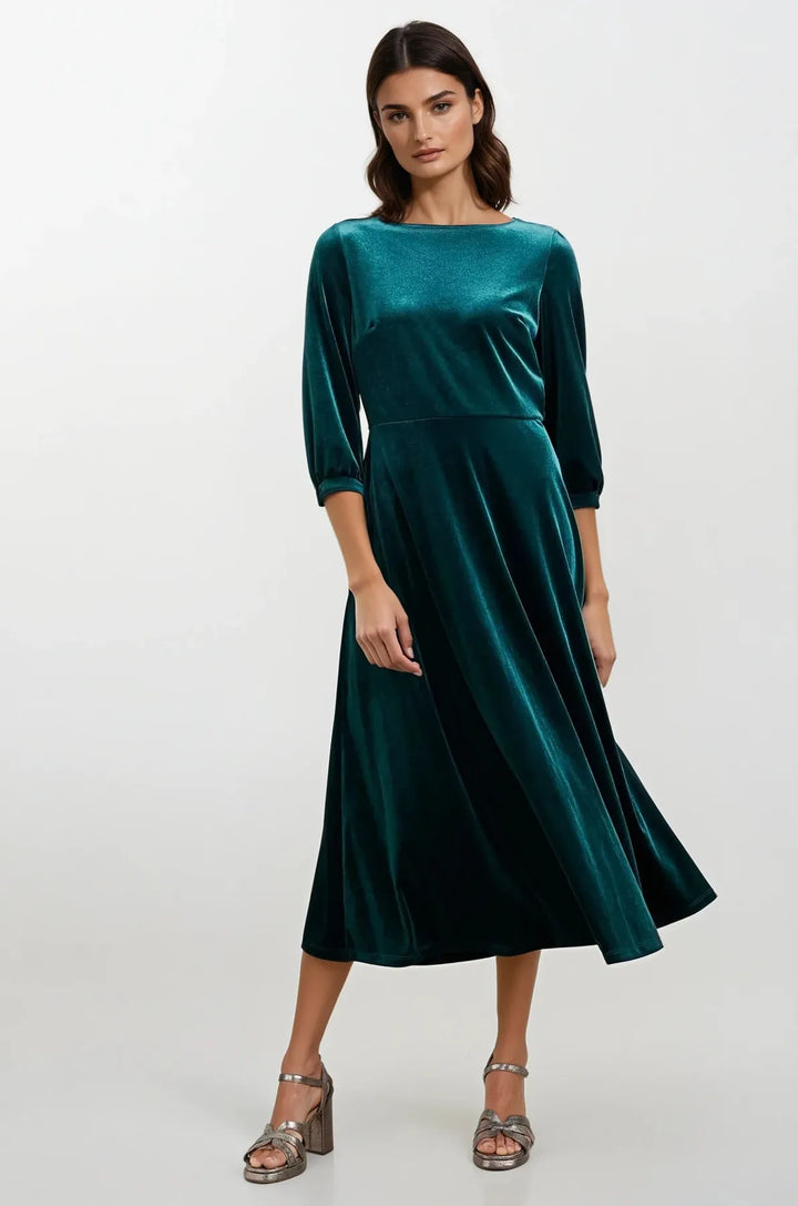 Green Velvet Fit & Flare Midi Dress