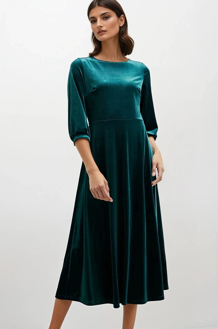Green Velvet Fit & Flare Midi Dress