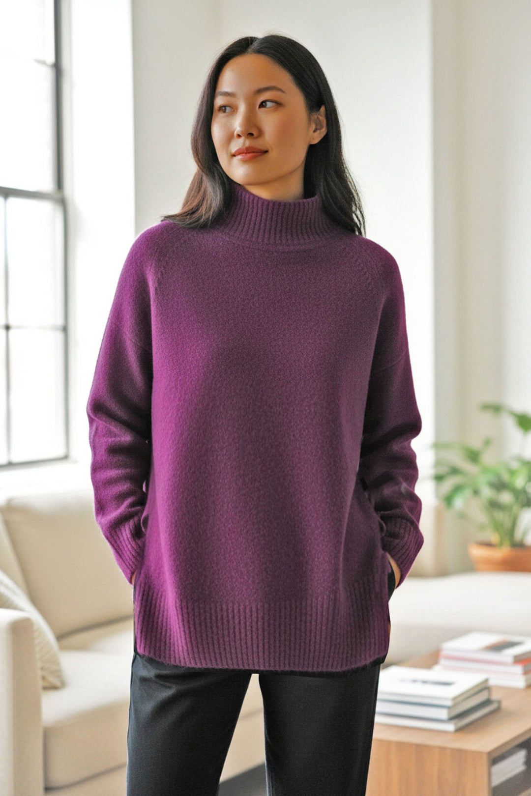 Roll Neck Side Split Jumper