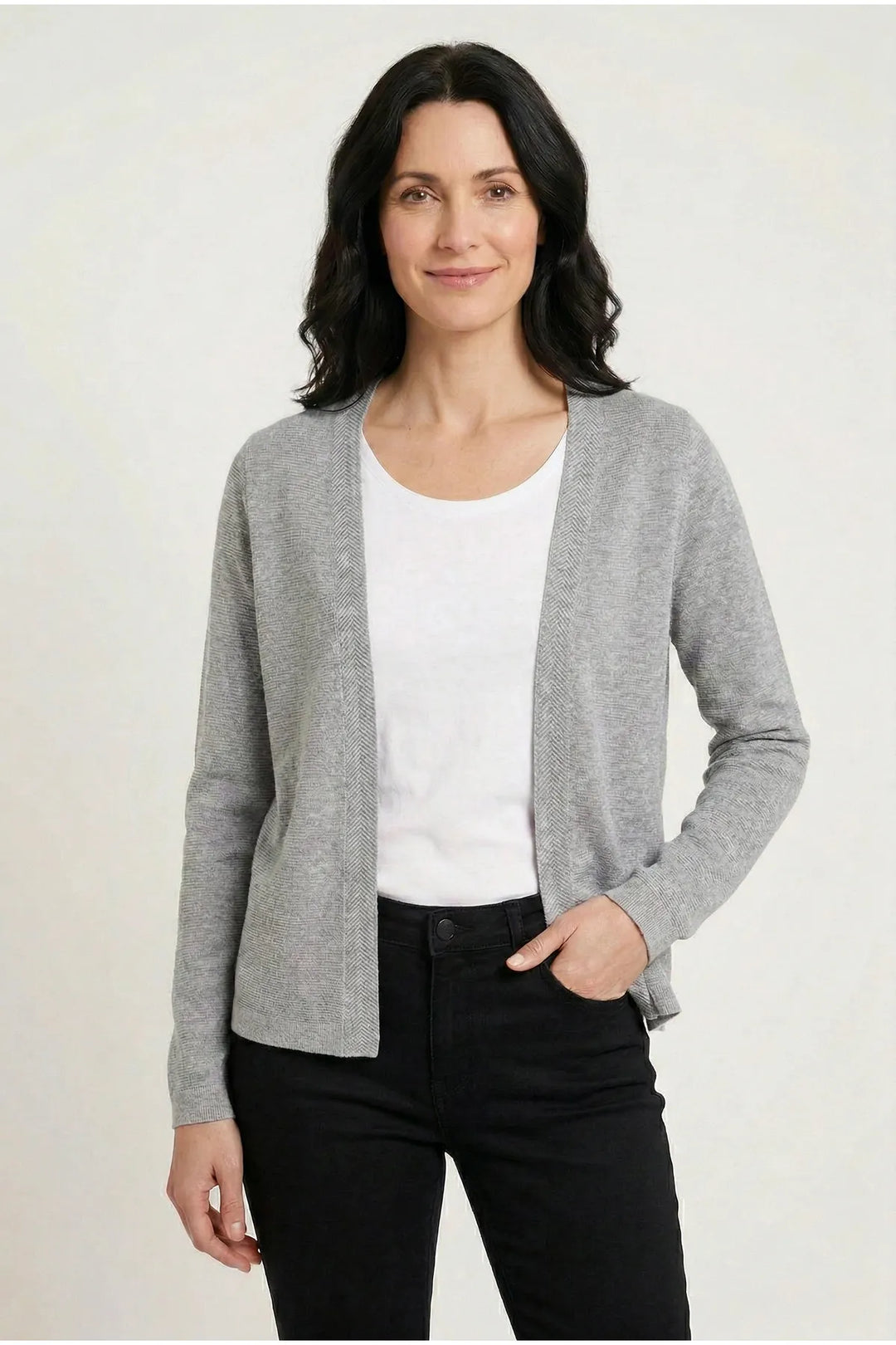 Herringbone Edge Open Cardigan