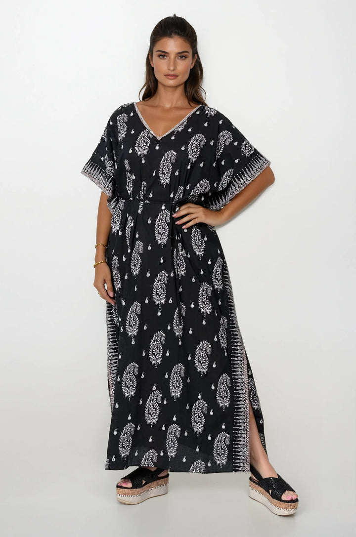 Black Embroidered Kaftan Dress