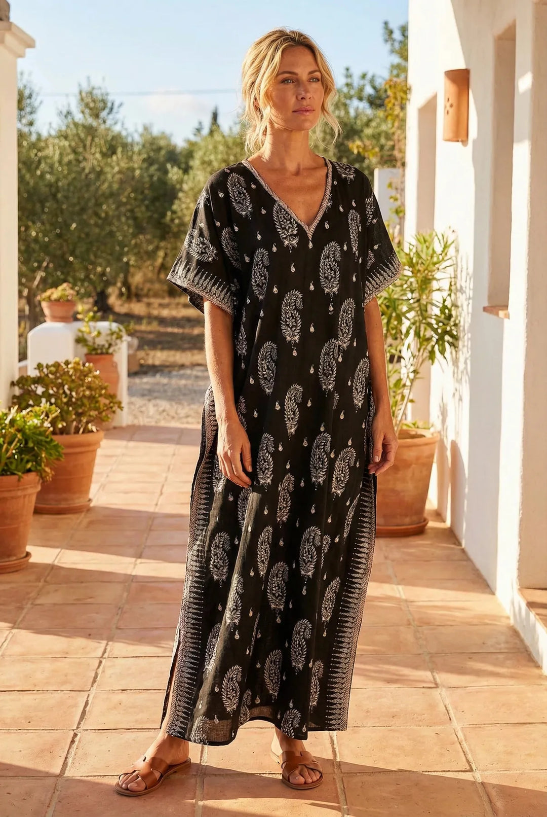 Black Embroidered Kaftan Dress – Secret Label