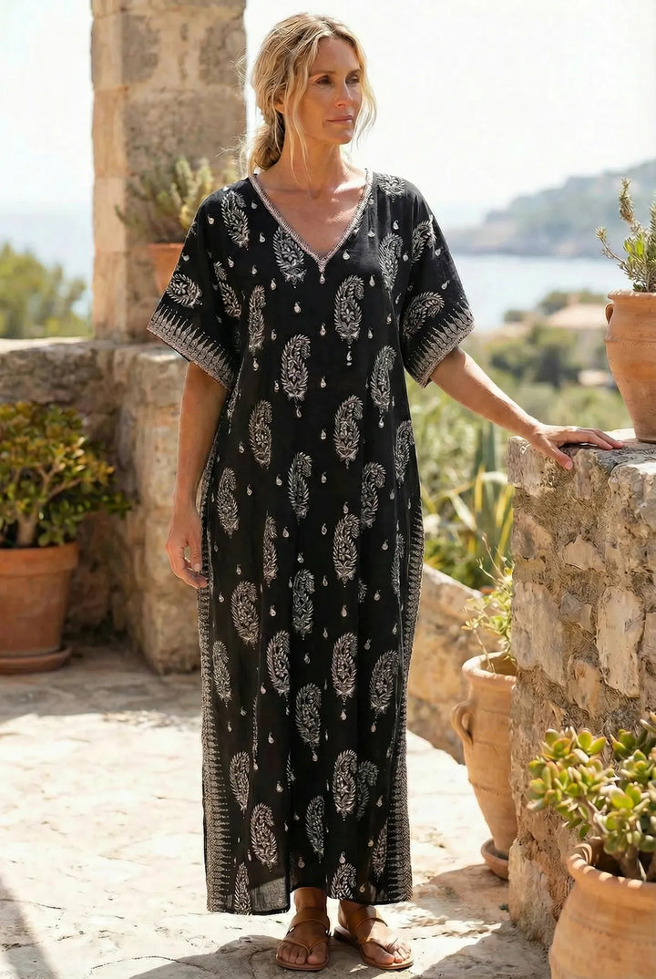 Black Embroidered Kaftan Dress
