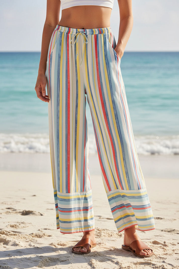 Pastel Stripe Wide Leg Trousers-Secret Label
