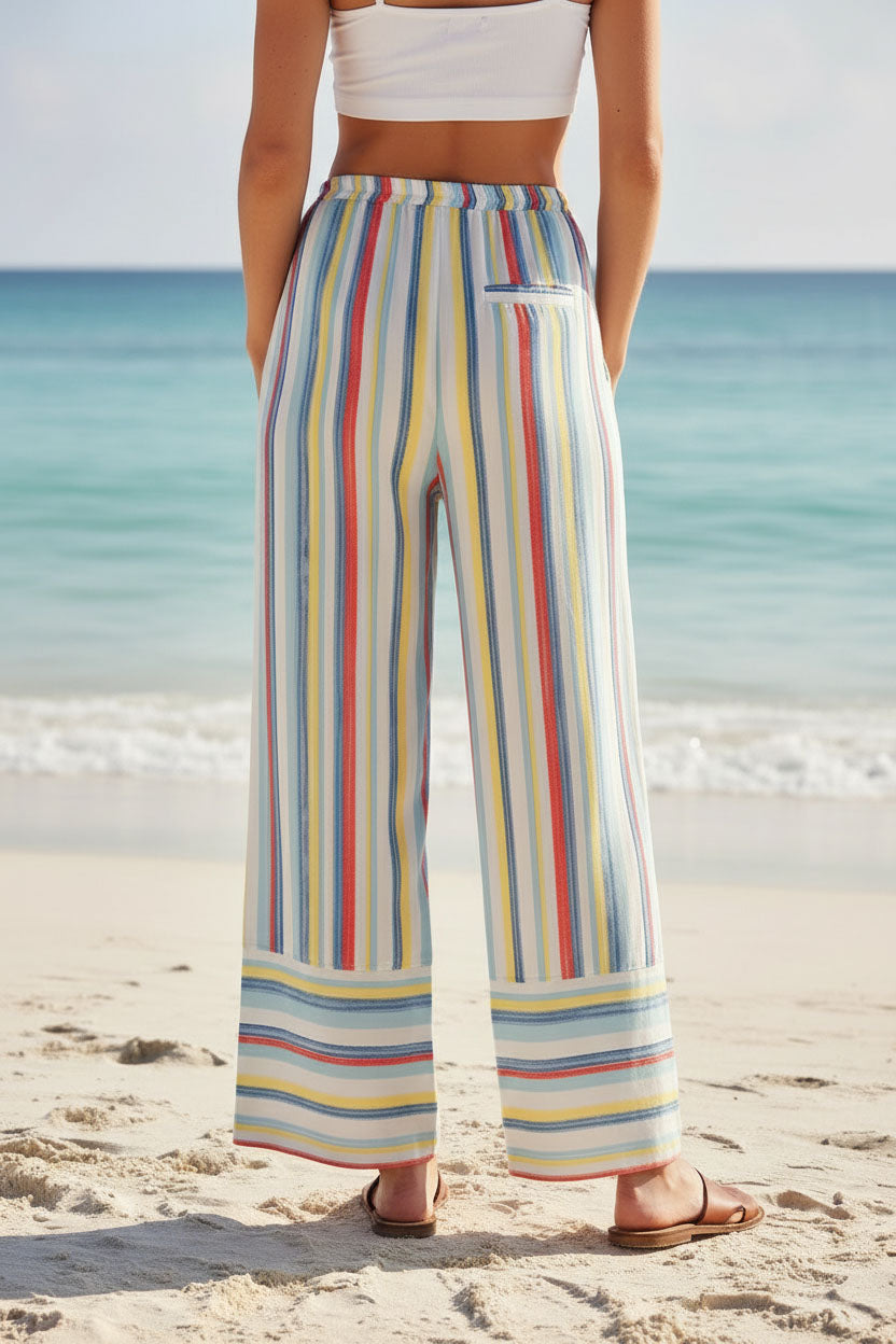 Pastel Stripe Wide Leg Trousers-Secret Label