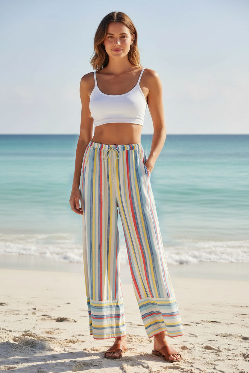Pastel Stripe Wide Leg Trousers-Secret Label