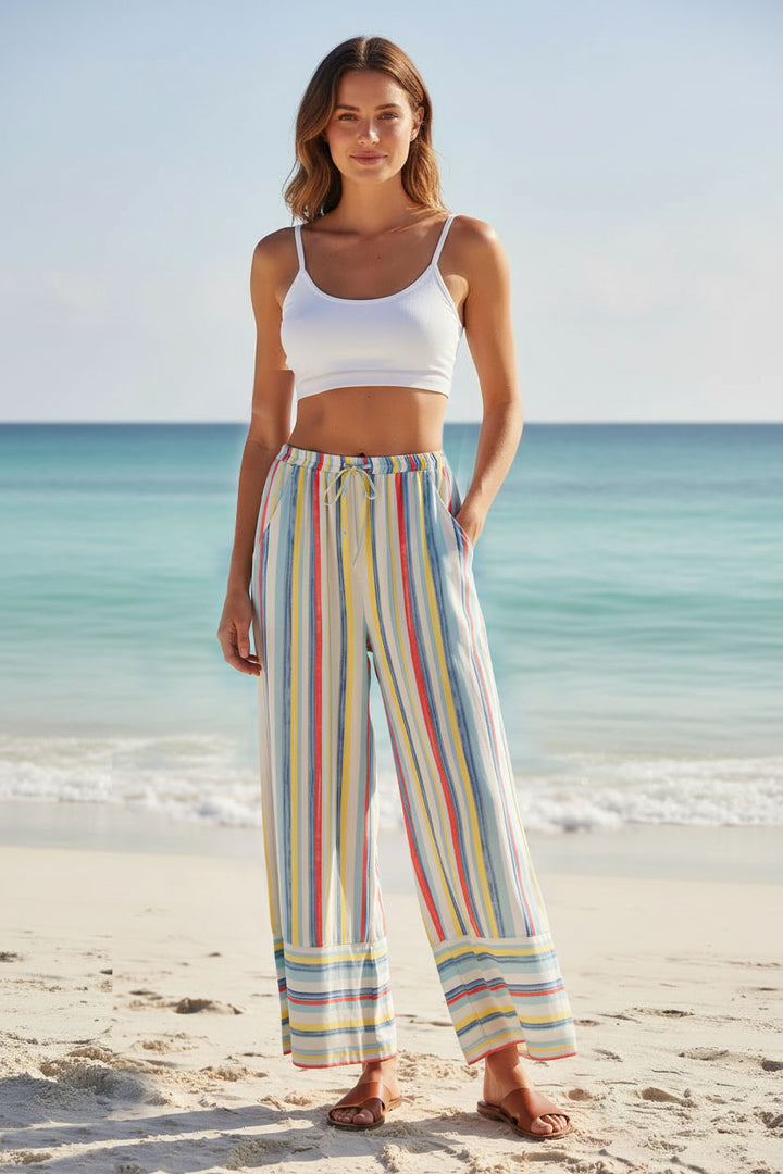 Pastel Stripe Wide Leg Trousers-Secret Label
