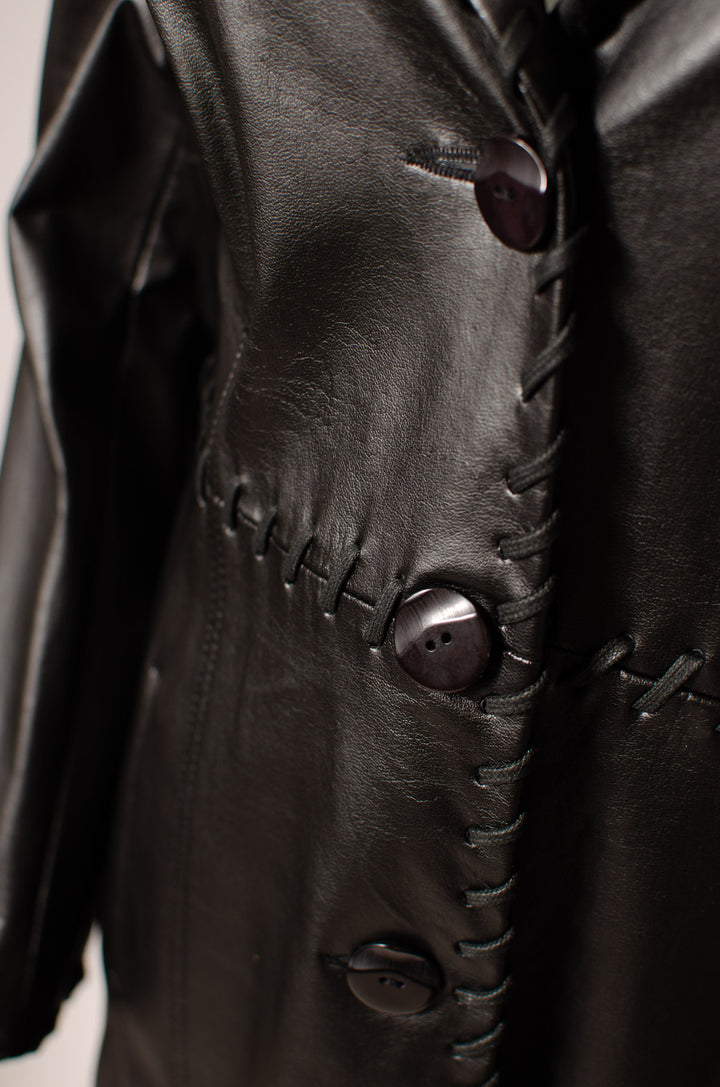 Faux Leather Stitched Trim Coat
