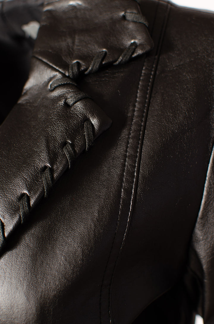 Faux Leather Stitched Trim Coat