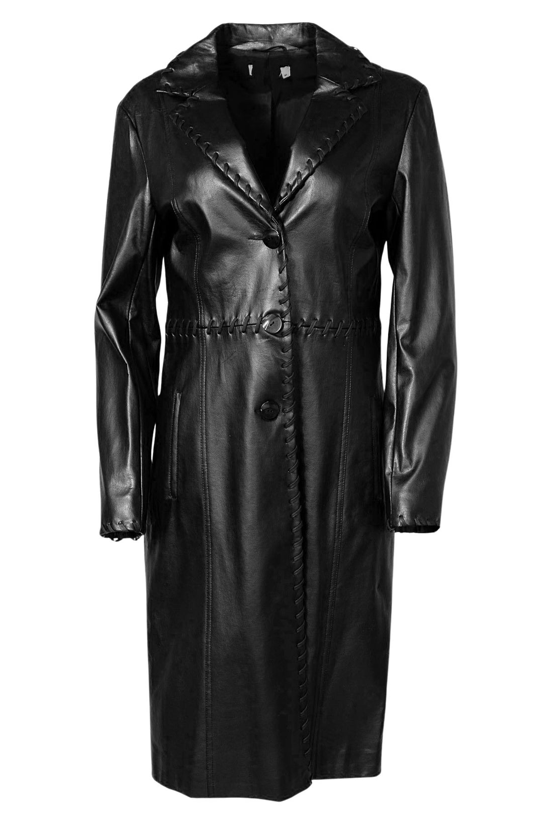 Faux Leather Stitched Trim Coat