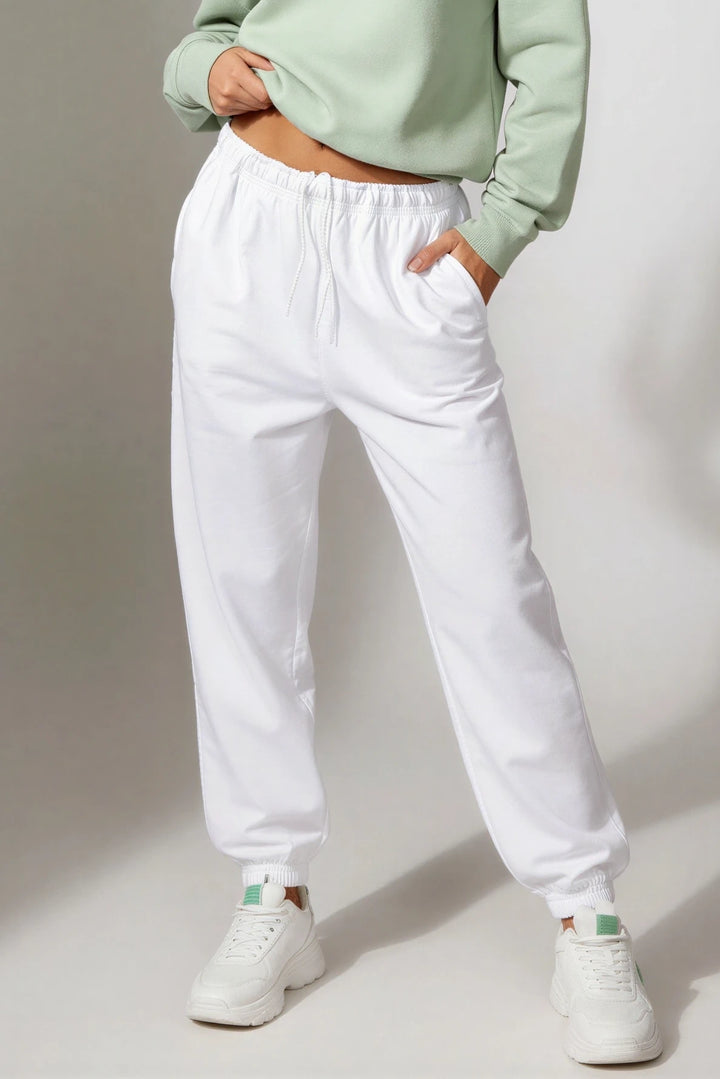 White Elasticated Cuff Hem Joggers