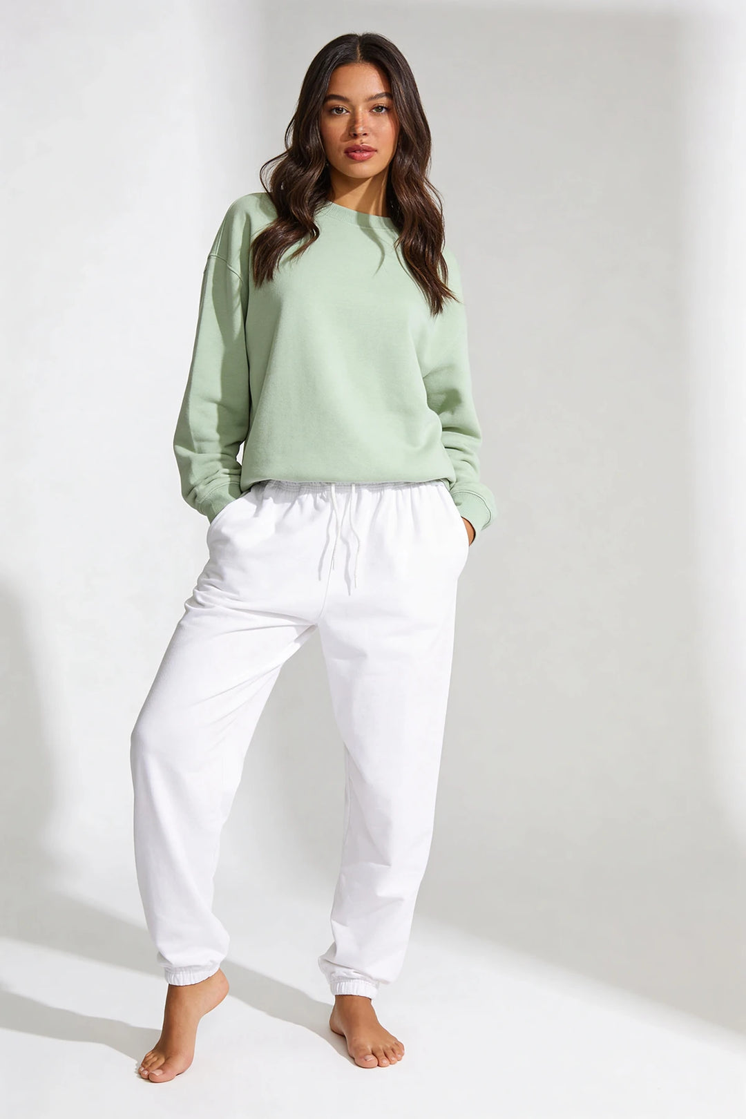 White Elasticated Cuff Hem Joggers