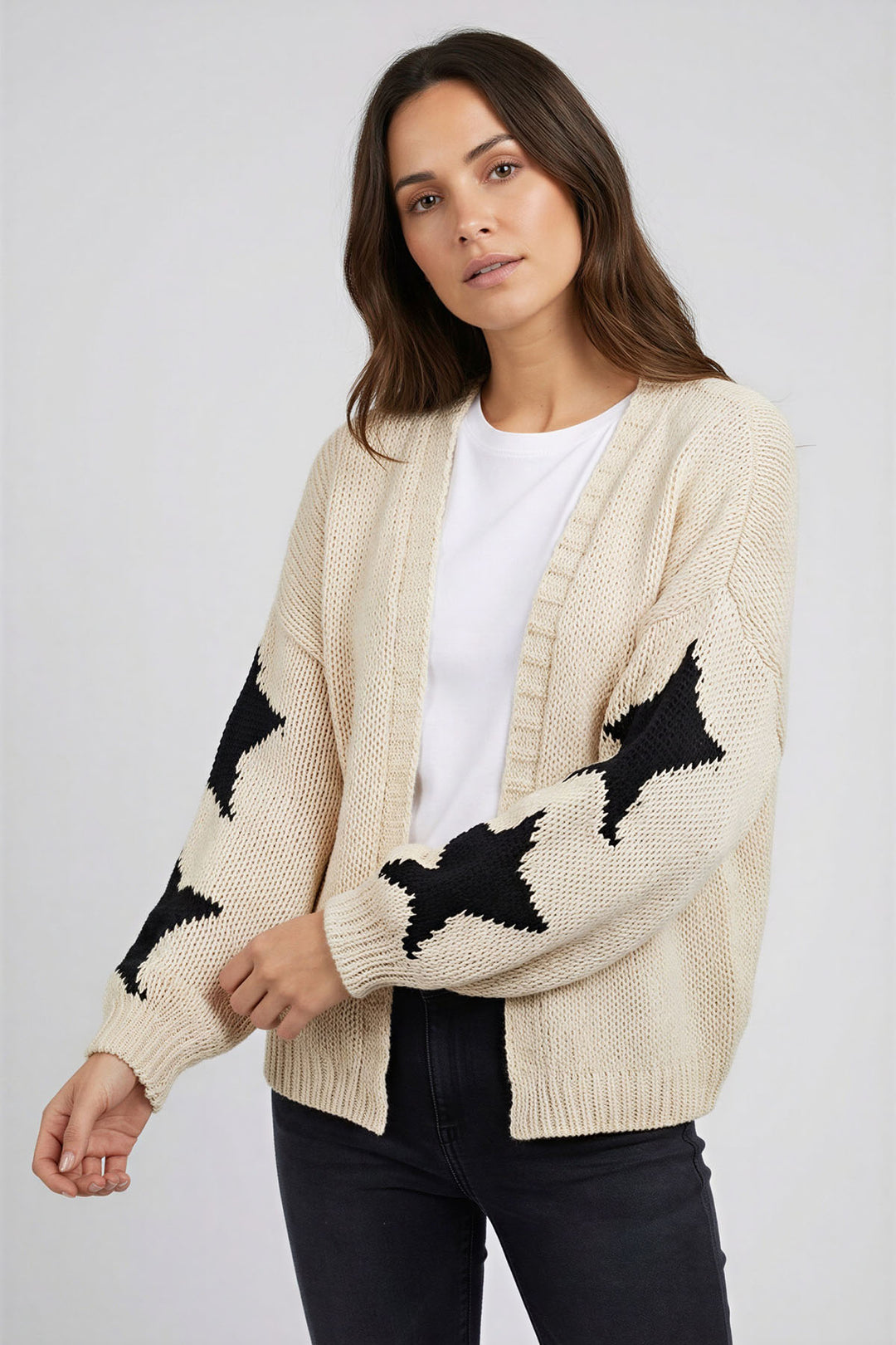 Star Sleeve Open Front Cardigan