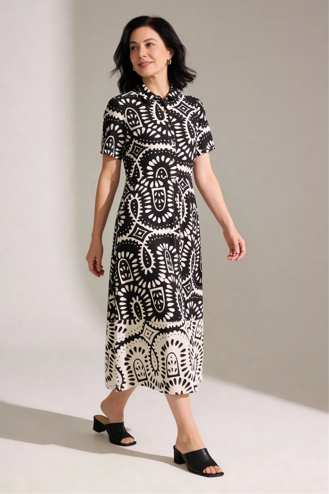 Monochrome Geometric Print Jersey Shirt Dress