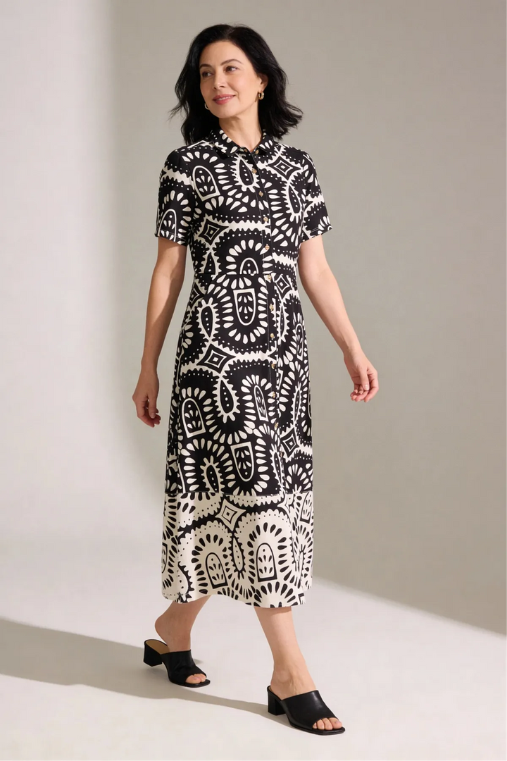 Monochrome Geometric Print Jersey Shirt Dress