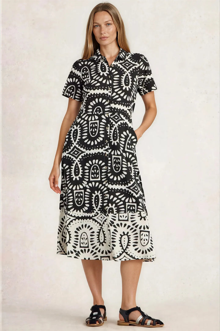 Monochrome Geometric Print Jersey Shirt Dress