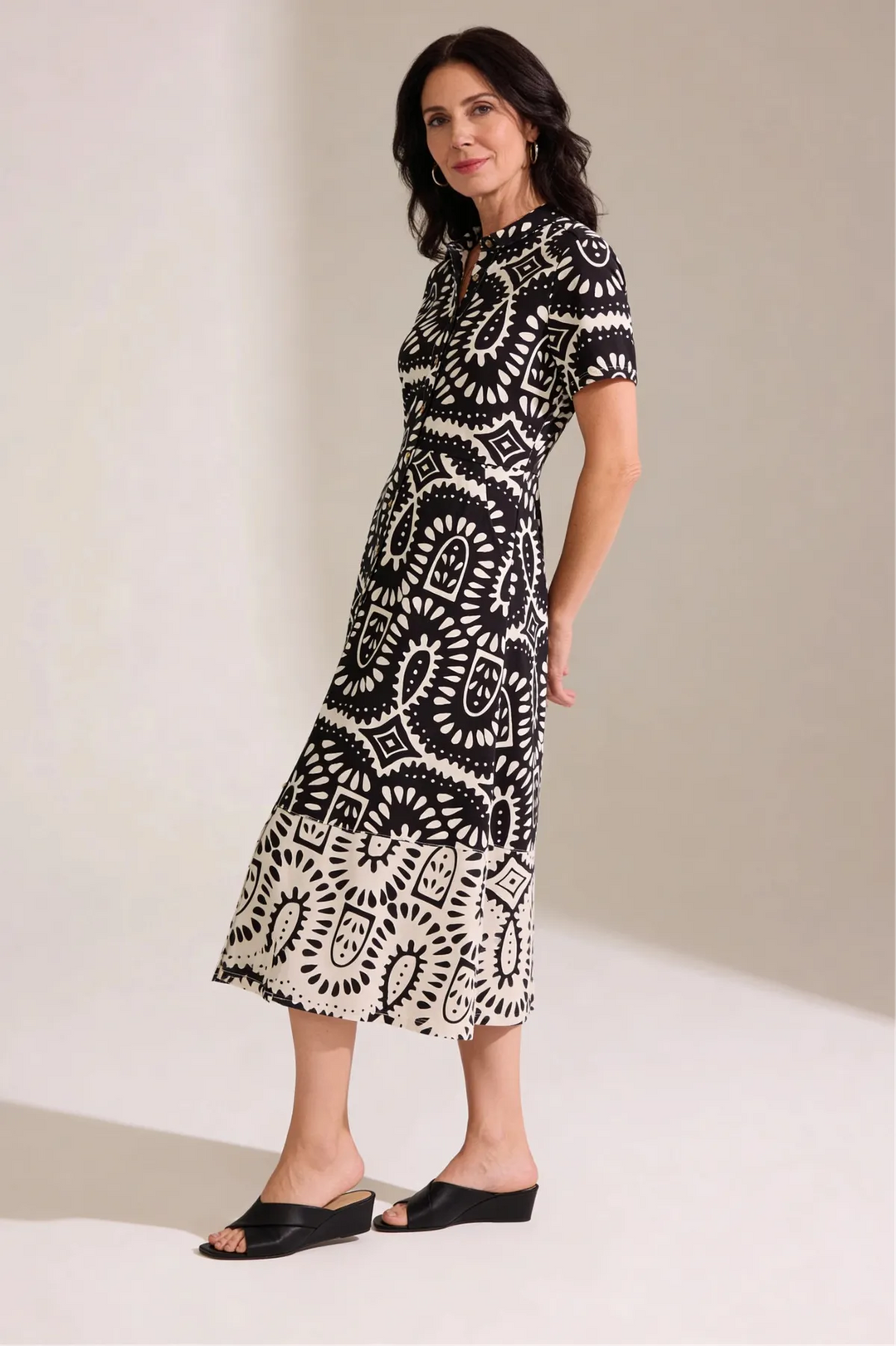 Monochrome Geometric Print Jersey Shirt Dress