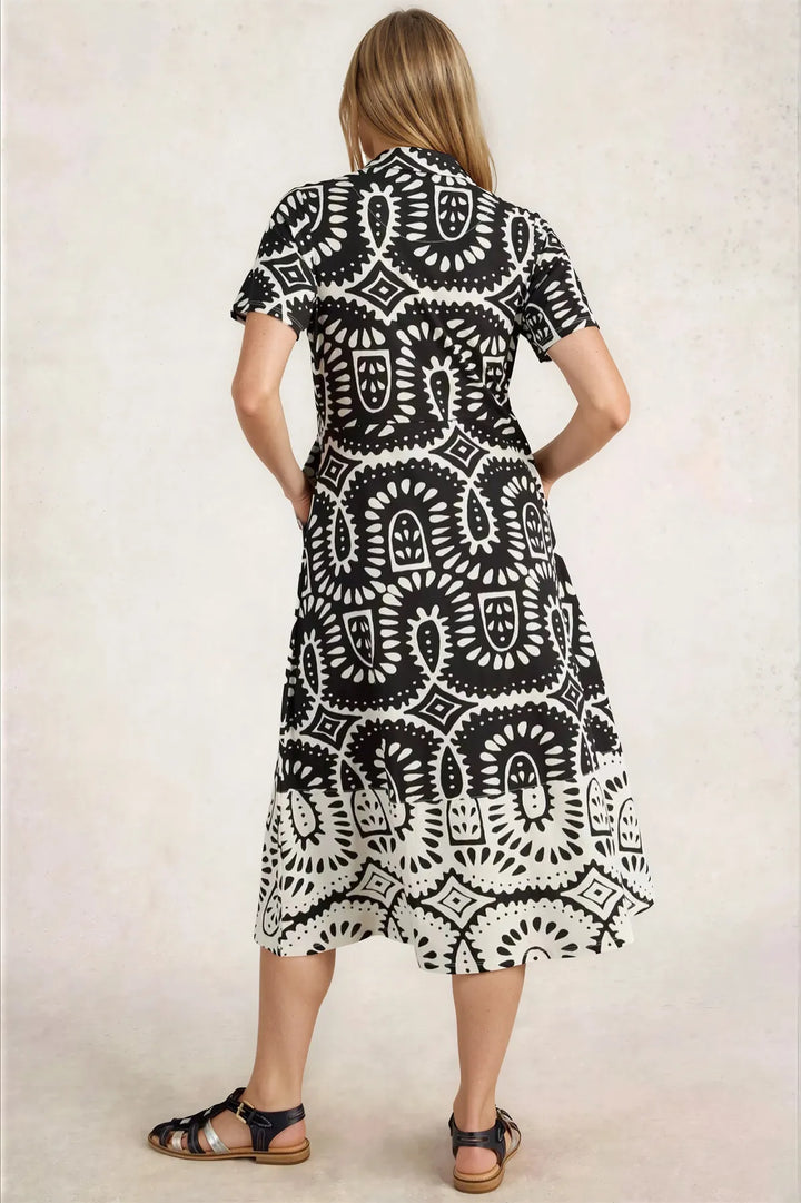 Monochrome Geometric Print Jersey Shirt Dress