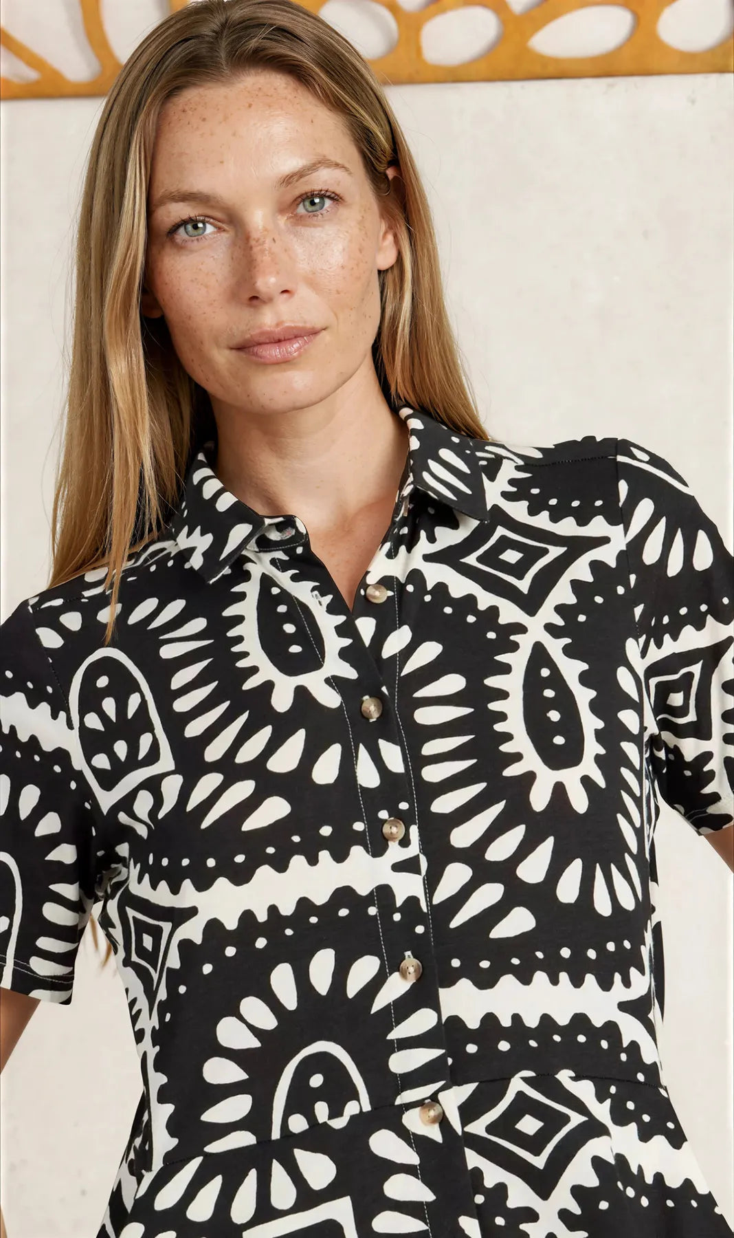 Monochrome Geometric Print Jersey Shirt Dress