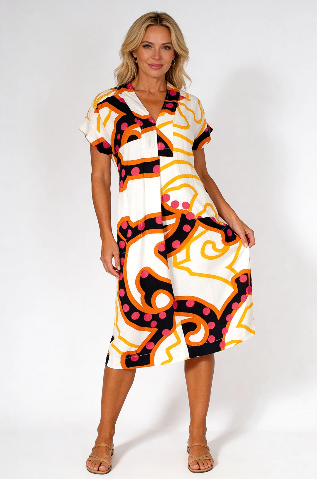 Marianne Linen Blend Dress Vibrant Abstract Print