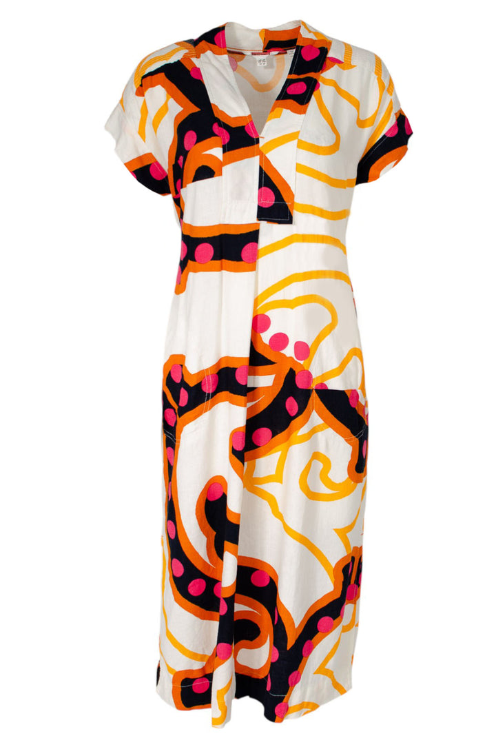 Marianne Linen Blend Dress Vibrant Abstract Print