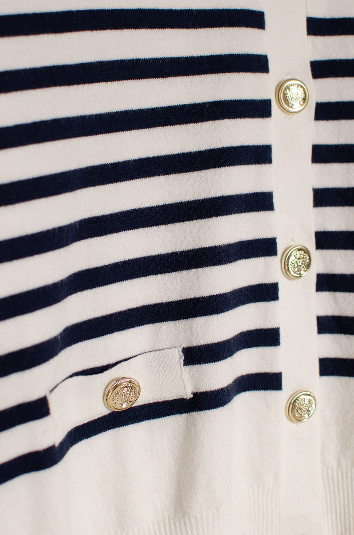 Cream Navy Striped Cardigan