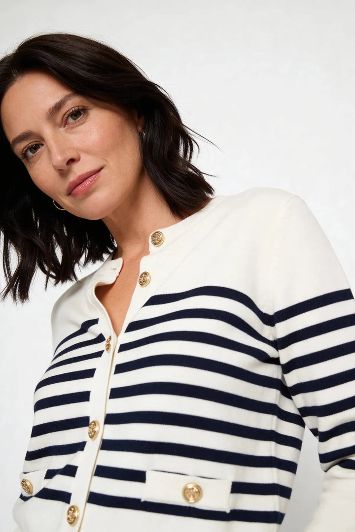 Cream Navy Striped Cardigan