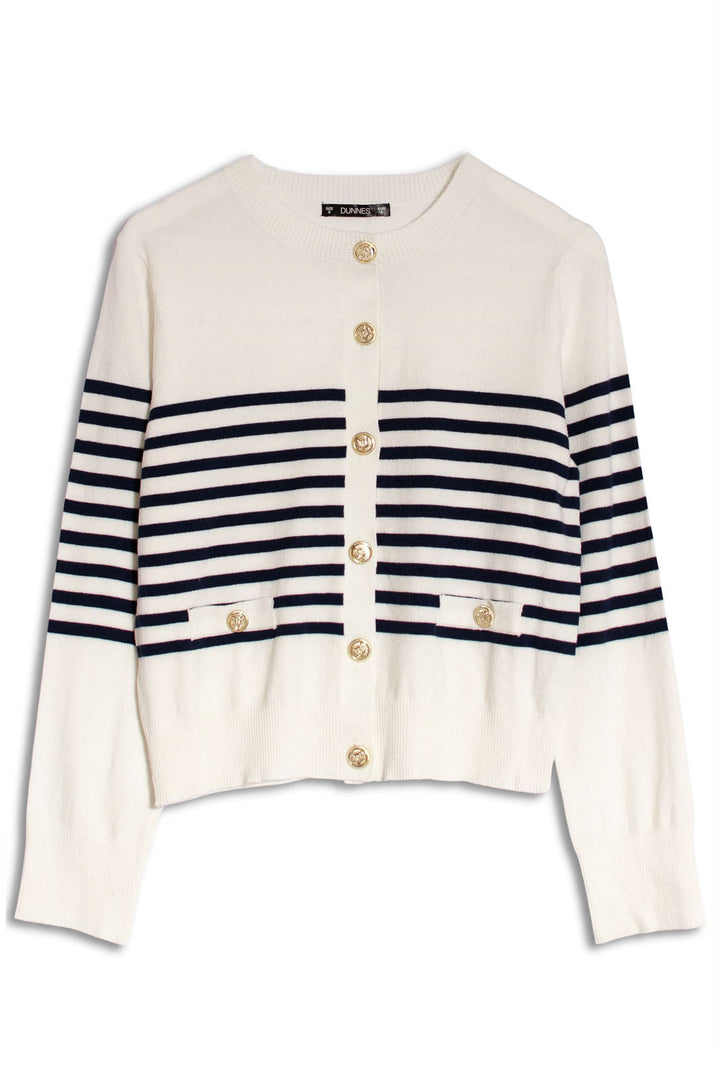 Cream Navy Striped Cardigan