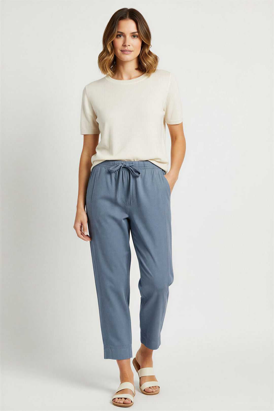 Tencel Crop Trousers Elasticated Waist