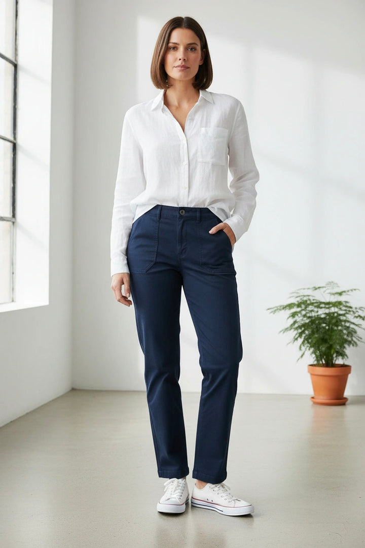 Patch Pocket Straight Leg Cotton Chinos