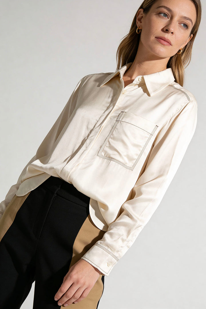 Beige Long Sleeve Silky Shirt