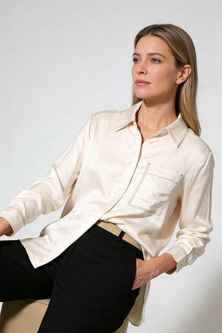 Beige Long Sleeve Silky Shirt