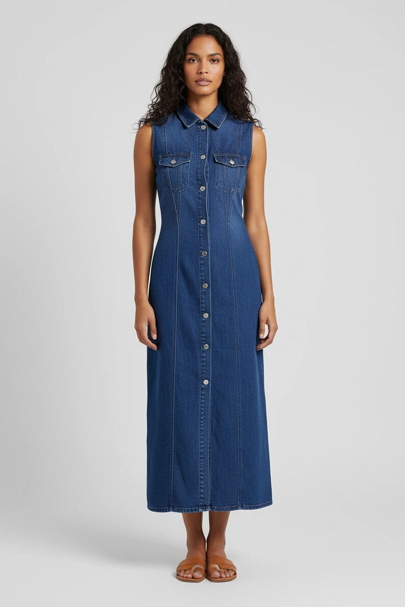 Sleeveless Denim Midaxi Dress