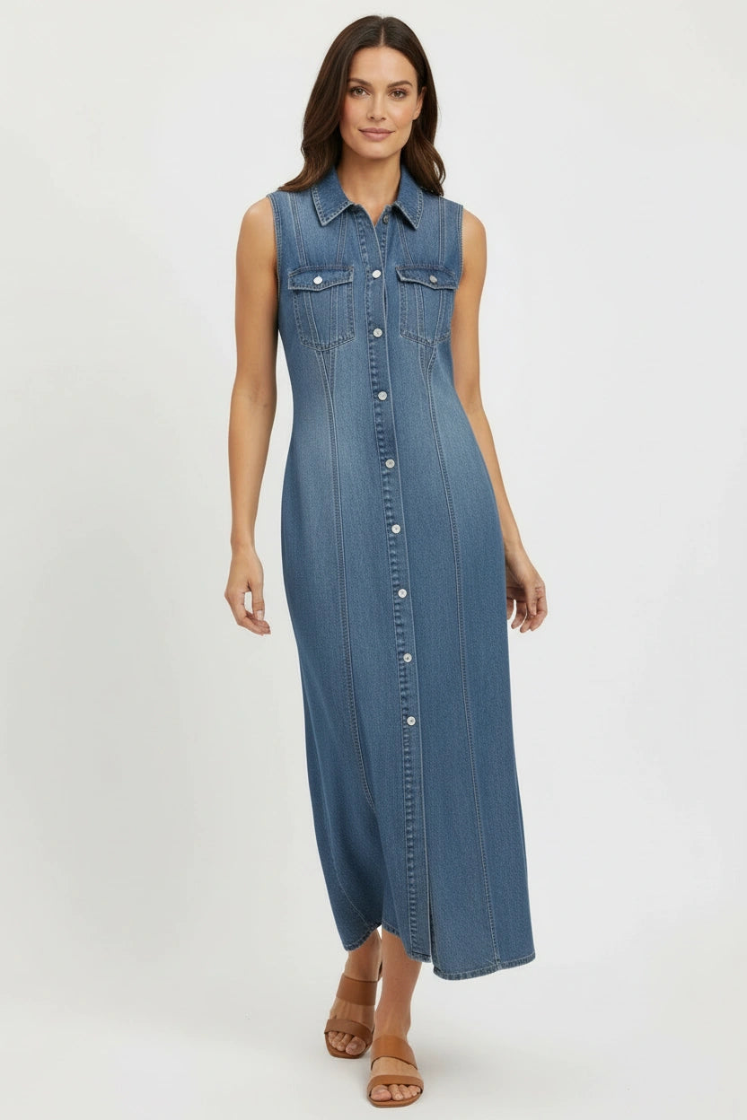 Sleeveless Denim Midaxi Dress – Secret Label Sleeveless Denim Midaxi Dress – Secret Label