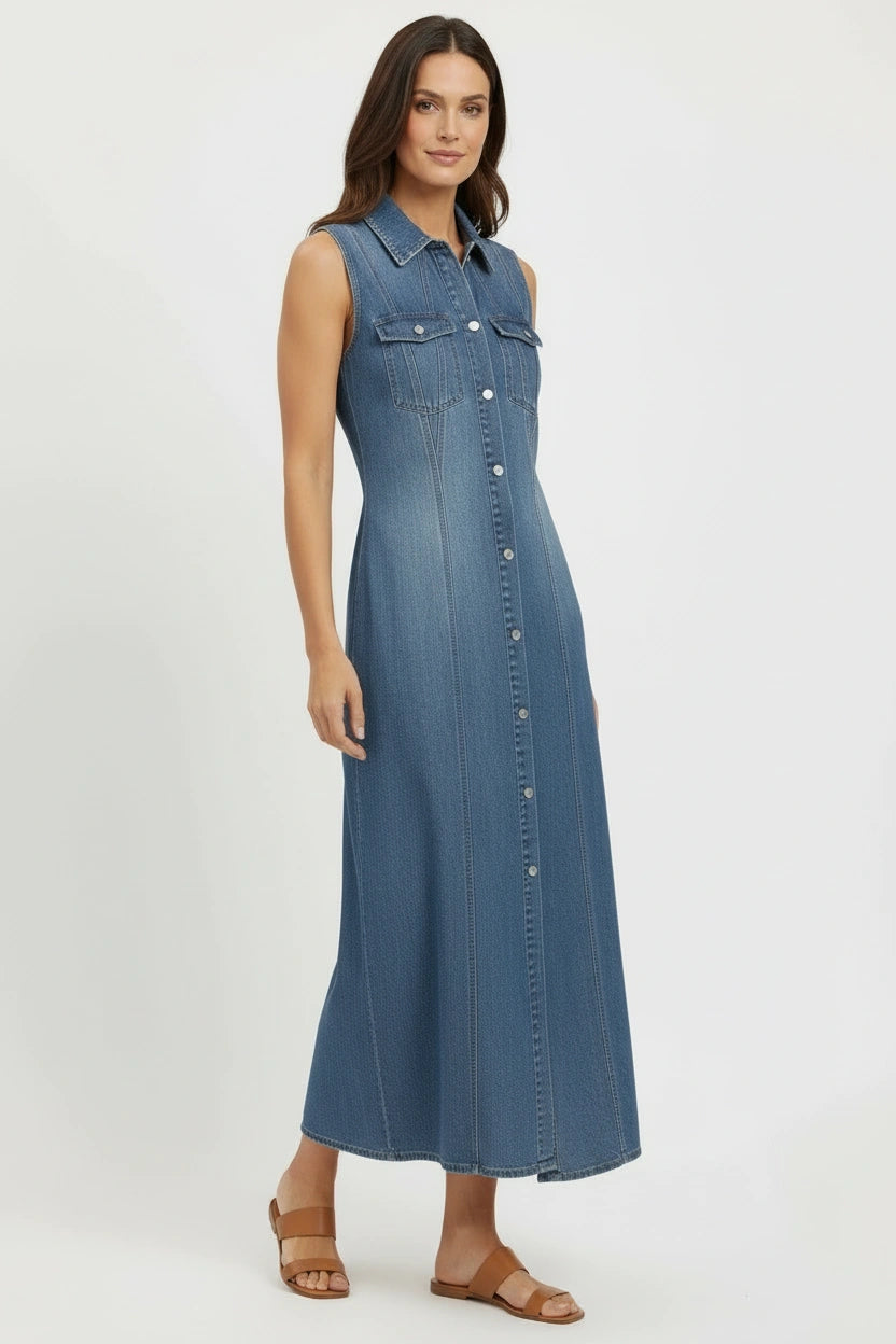 Sleeveless Denim Midaxi Dress