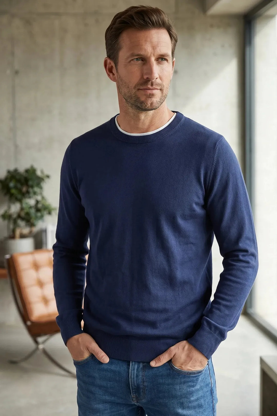 Fine Knit Pure Cotton Crew Neck Jumper