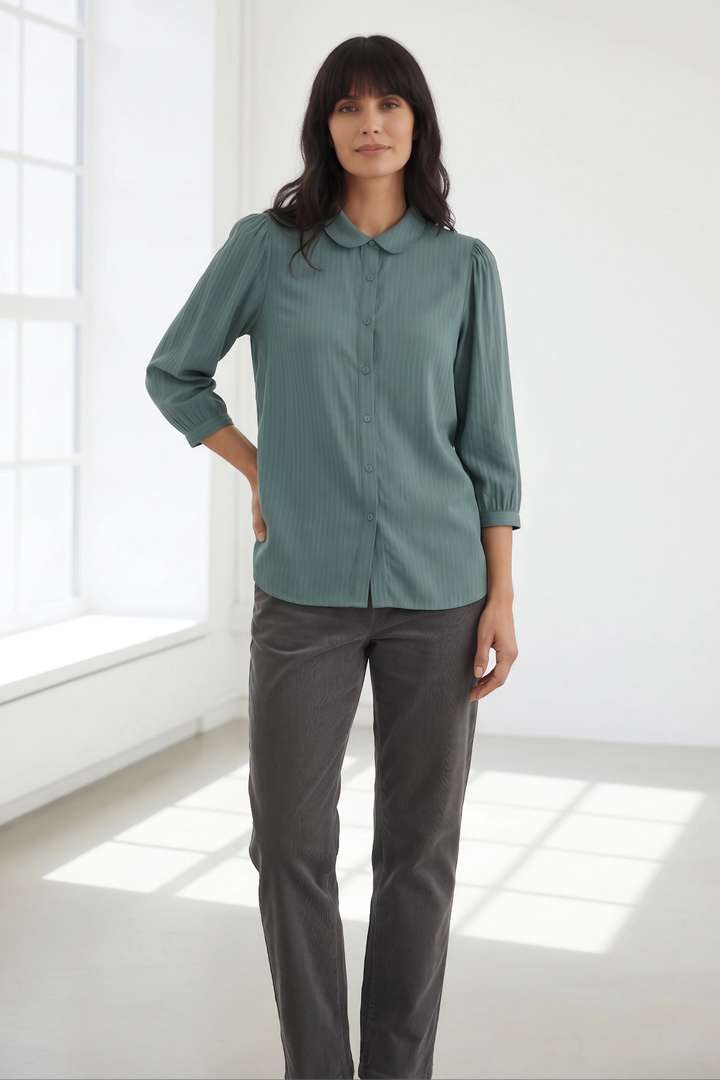 Teal Stripe Peter Pan Collar Blouse