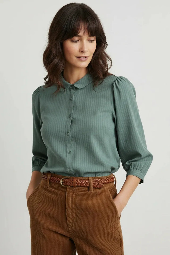 Teal Stripe Peter Pan Collar Blouse
