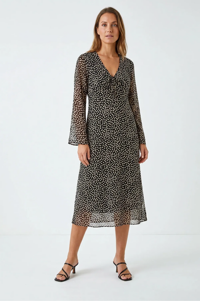 ワンピース Herlipto Tiered Polka-Dot Long Dress Black Polka Dot Midi Chiffon Dress – Secret Label