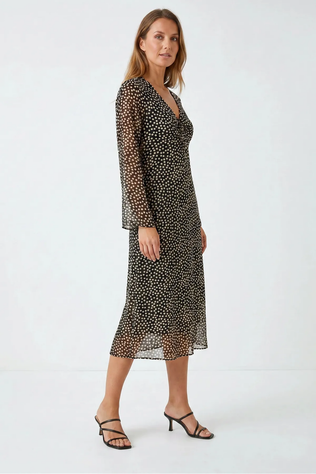 Black Polka Dot Midi Chiffon Dress
