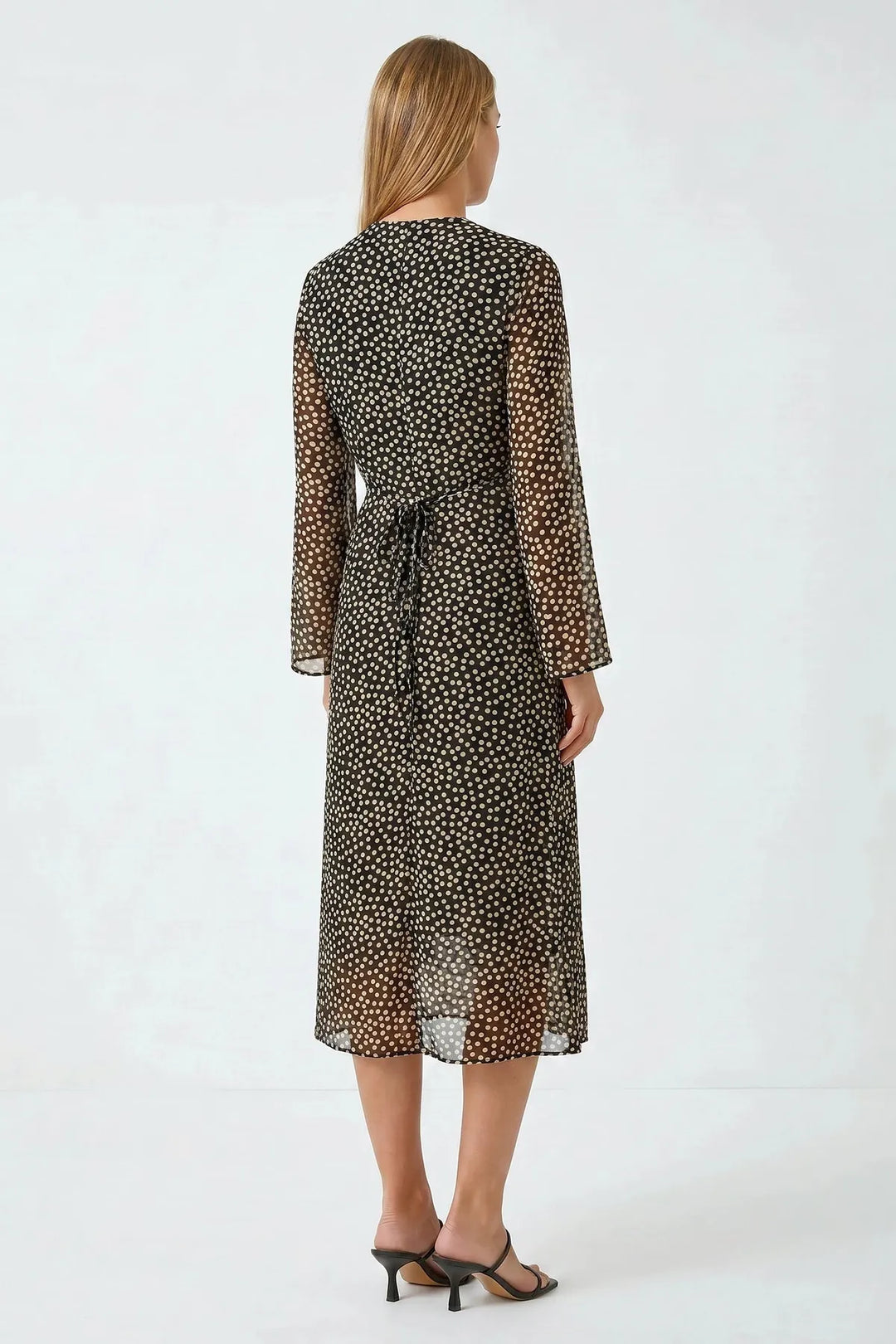 Black Polka Dot Midi Chiffon Dress