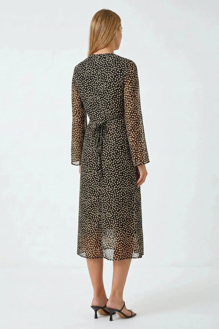 Black Polka Dot Midi Chiffon Dress