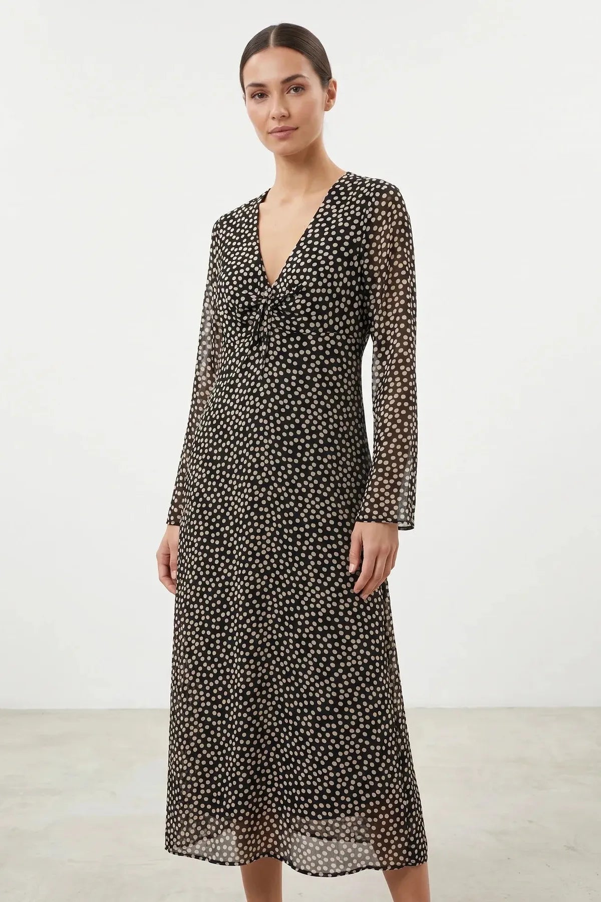Black Polka Dot Midi Chiffon Dress – Secret Label